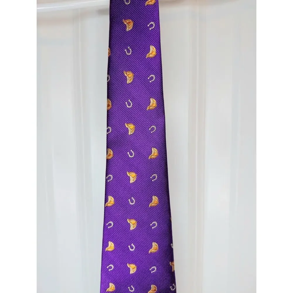 NWT Cremieux Handmade 100% Silk Tie Purple Equestrian Horseshoes Jockey Helmets
